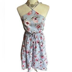 Venus Floral Striped Triangular High Neck Halter Dress